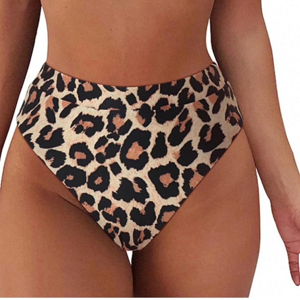 Leopard Print High-Waisted Bikini Bottom